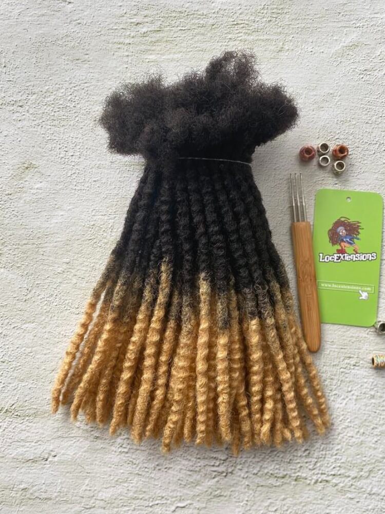 Textured Human Hair Loc Extensions- Honey Blonde Tips Color (T1B/27)