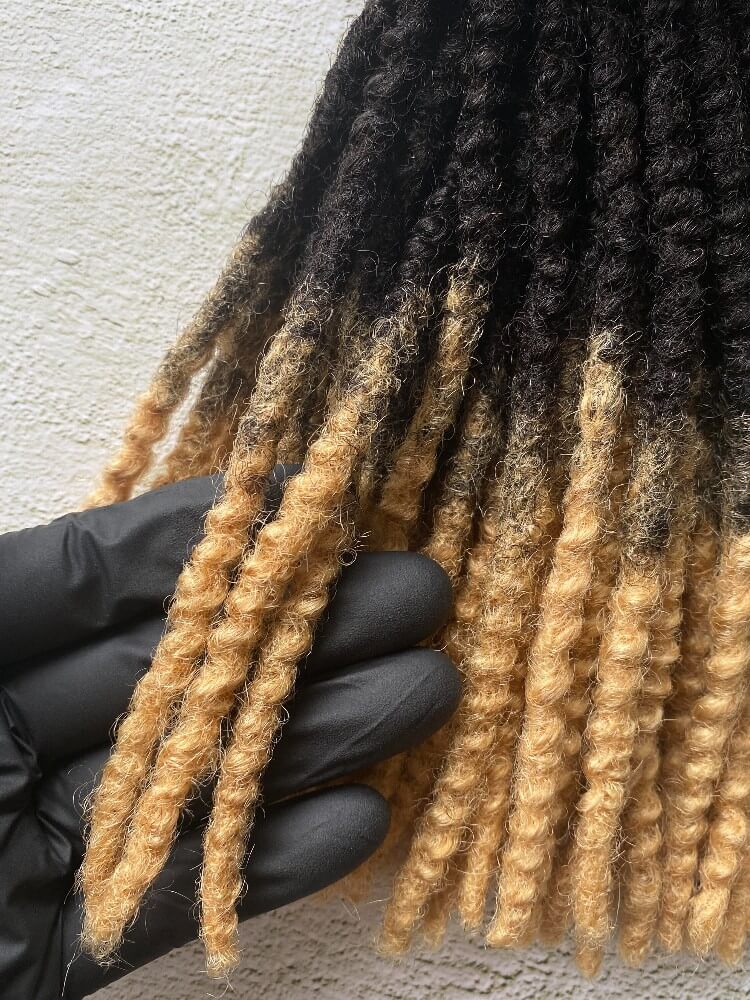 Textured Human Hair Loc Extensions- Honey Blonde Tips Color (T1B/27)