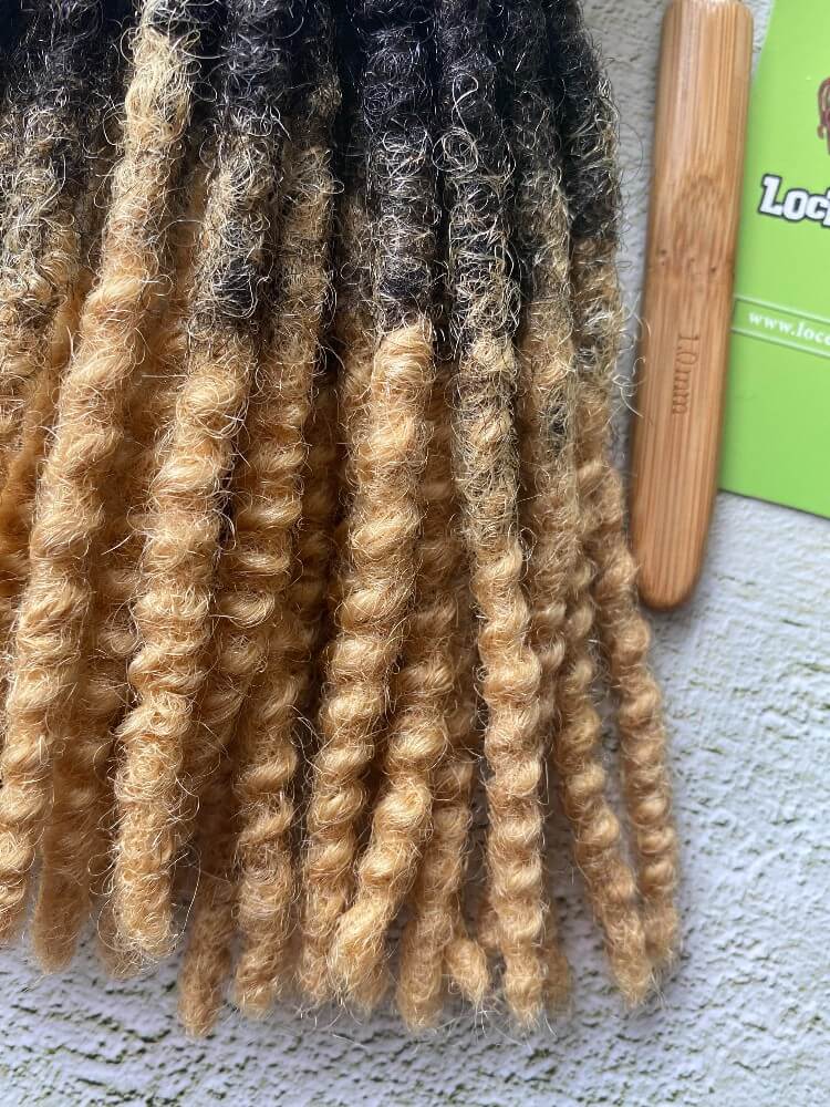 Textured Human Hair Loc Extensions- Honey Blonde Tips Color (T1B/27)