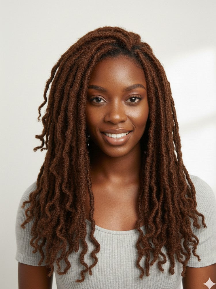 Coil Tips Anwi Textured Human Hair Loc Extensions-Color 4 Medium Brwon