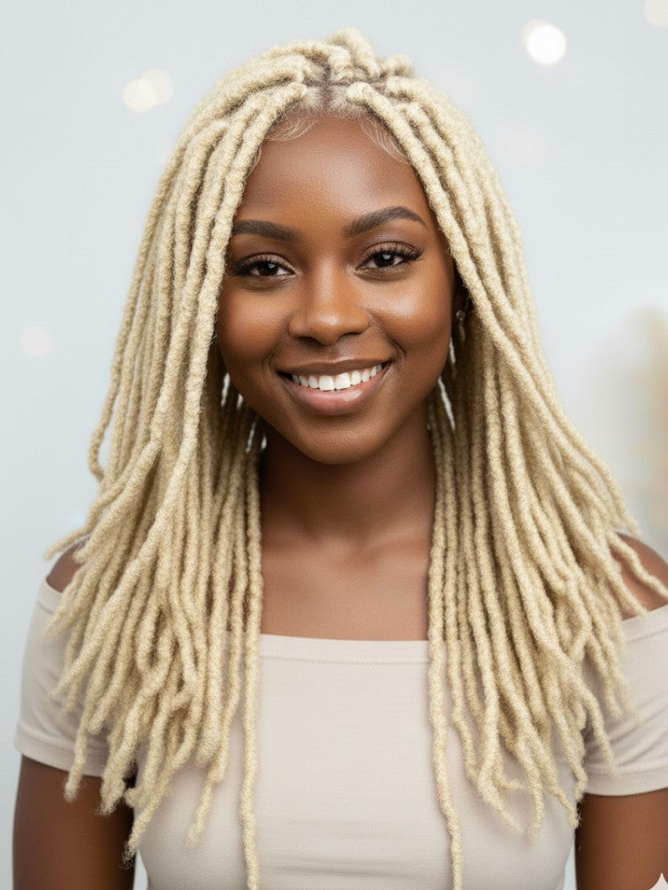 Coil Tips Anwi Textured Human Hair Loc Extensions-Color 613  Blonde