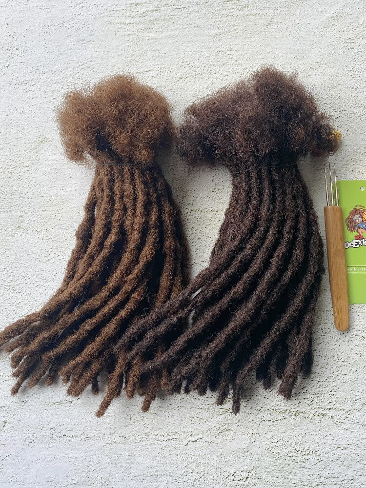 Anwi Textured Human Hair Loc Extensions - Color 2 Dark Brown &amp; Color 4 Medium Brown-0