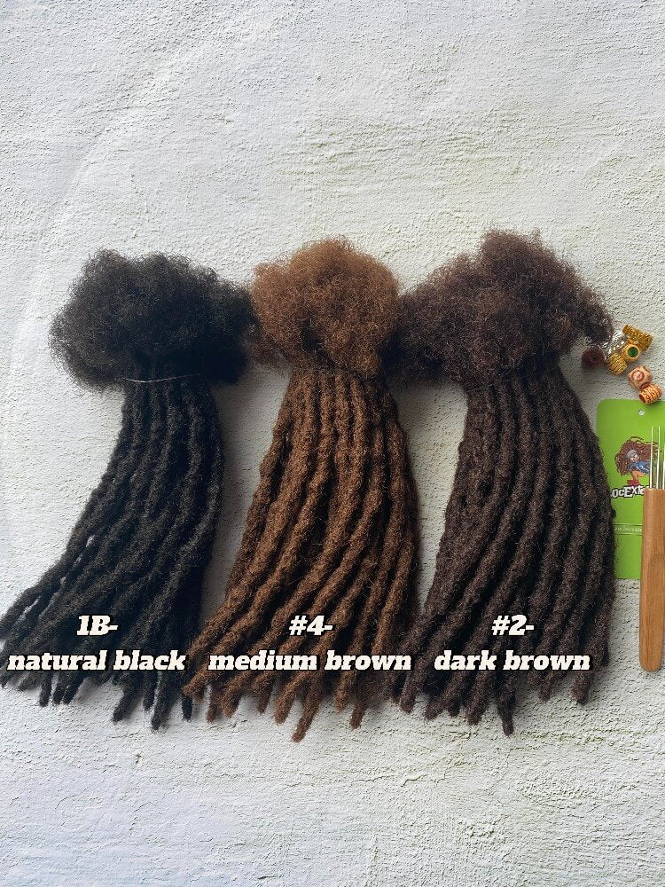 Anwi Textured Human Hair Loc Extensions - Color 2 Dark Brown &amp; Color 4 Medium Brown-0