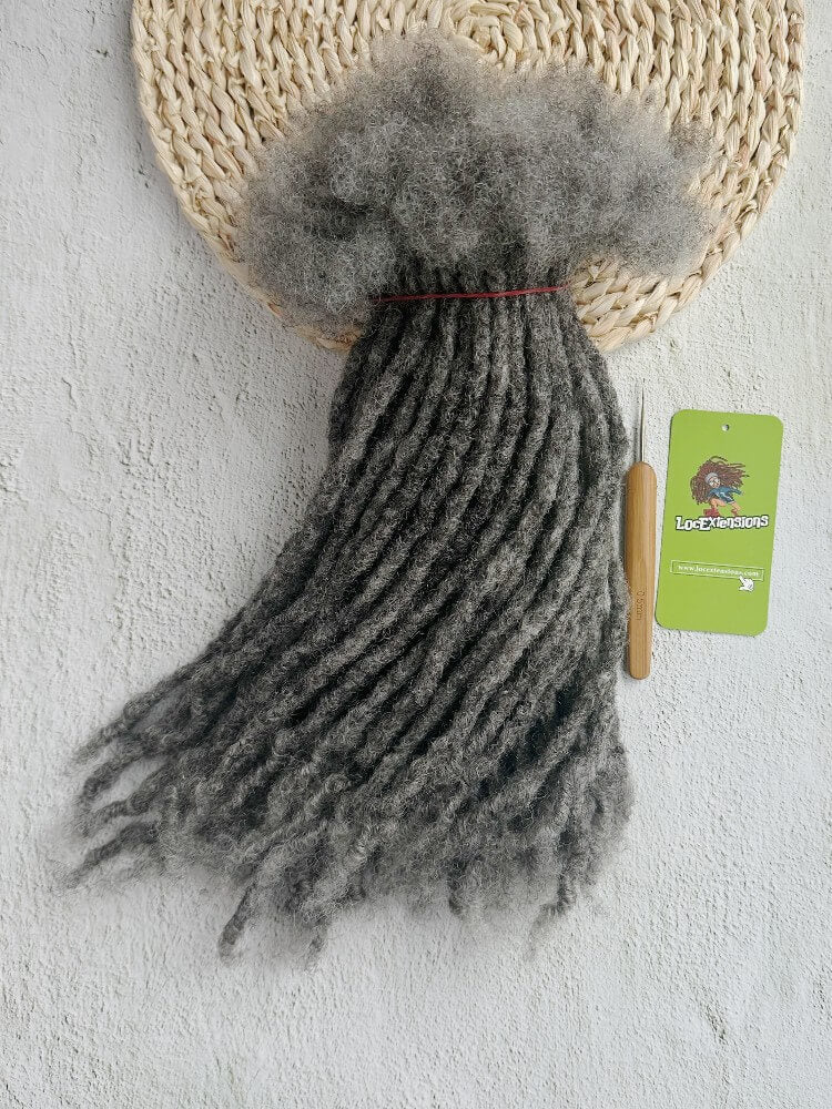 Anwi Textured Salt & Pepper Human Hair Loc Extensions with Coiled Tips (4-20 Inches)
