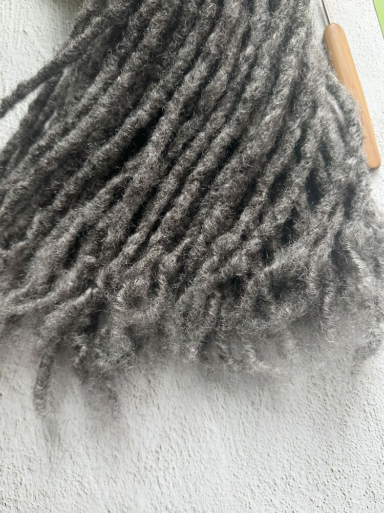 Anwi Textured Salt & Pepper Human Hair Loc Extensions with Coiled Tips (4-20 Inches)