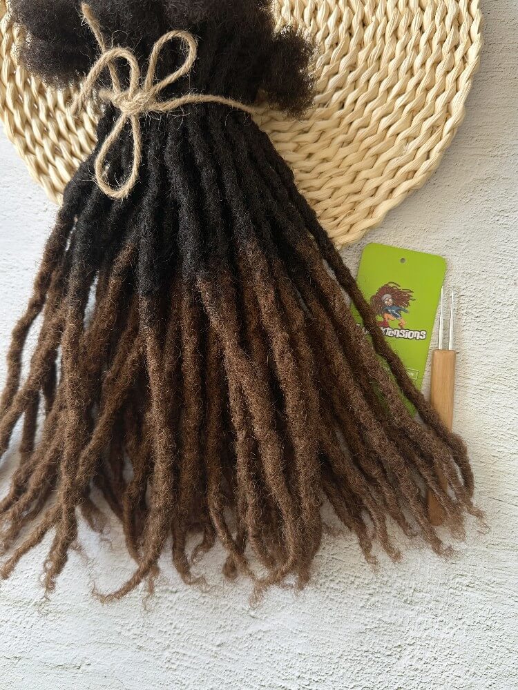 Coil Tips Anwi Textured Human Hair Loc Extensions-Ombre Color (T1B/4 medium brown tips)