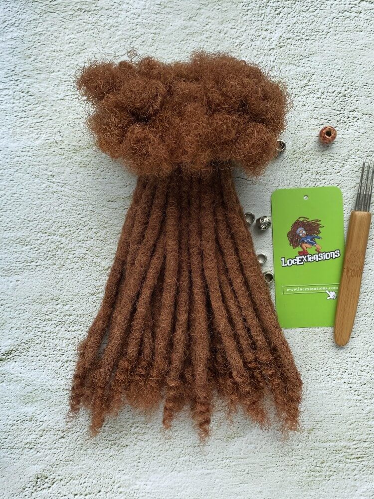 Color #30 Brown Human Hair Loc Extensions With Curly Ends