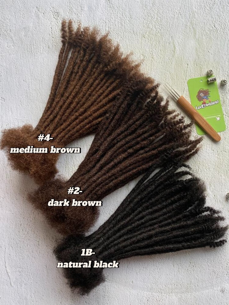 Color 4 Locs Human Hair Loc Extensions with Curly Ends β Dark Brown & Medium Brown ...