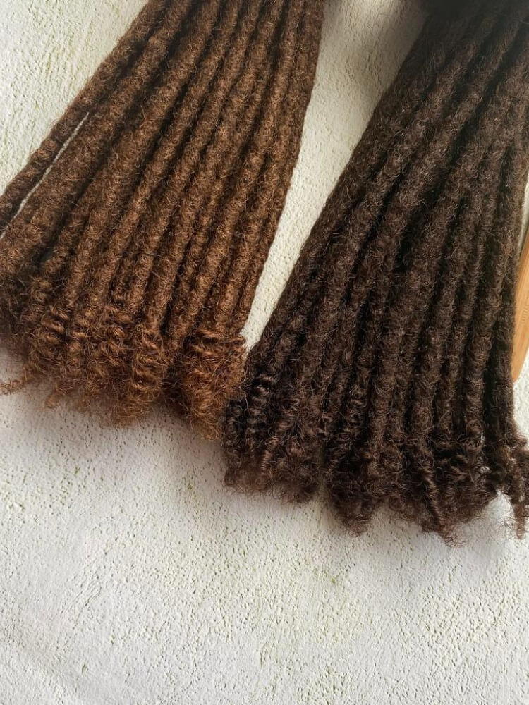 Human Hair Loc Extensions with Curly Ends – Dark Brown & Medium Brown ...