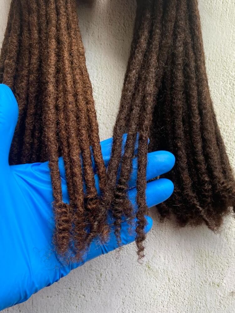 Color 4 Locs Human Hair Loc Extensions with Curly Ends β Dark Brown & Medium Brown ...