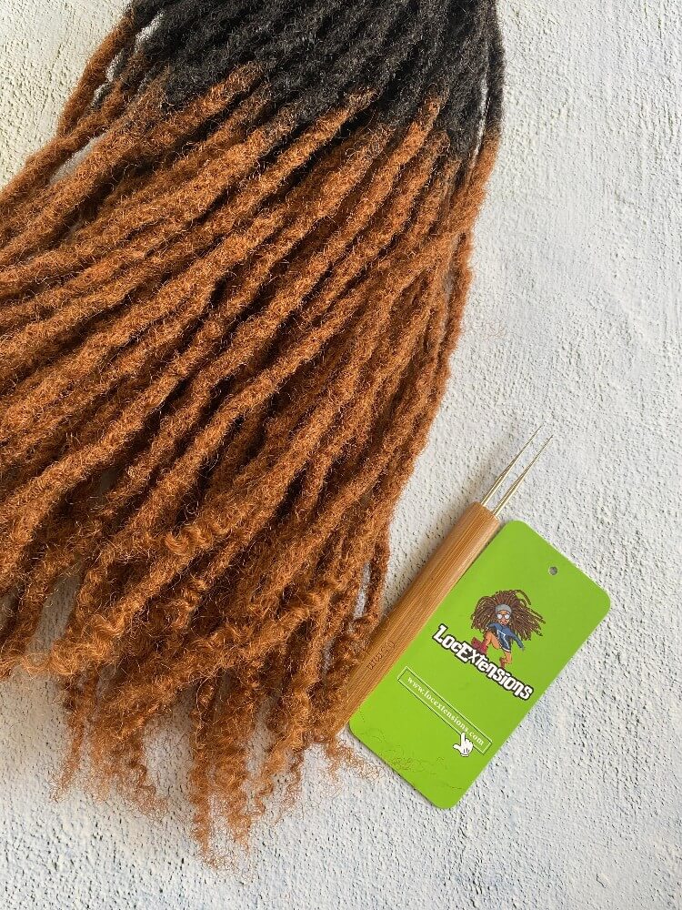 Ombre curly Anwi textured human hair loc extensions with honey-colored tips