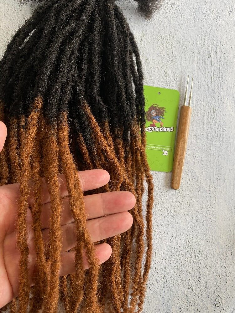 Ombre curly Anwi textured human hair loc extensions with honey-colored tips