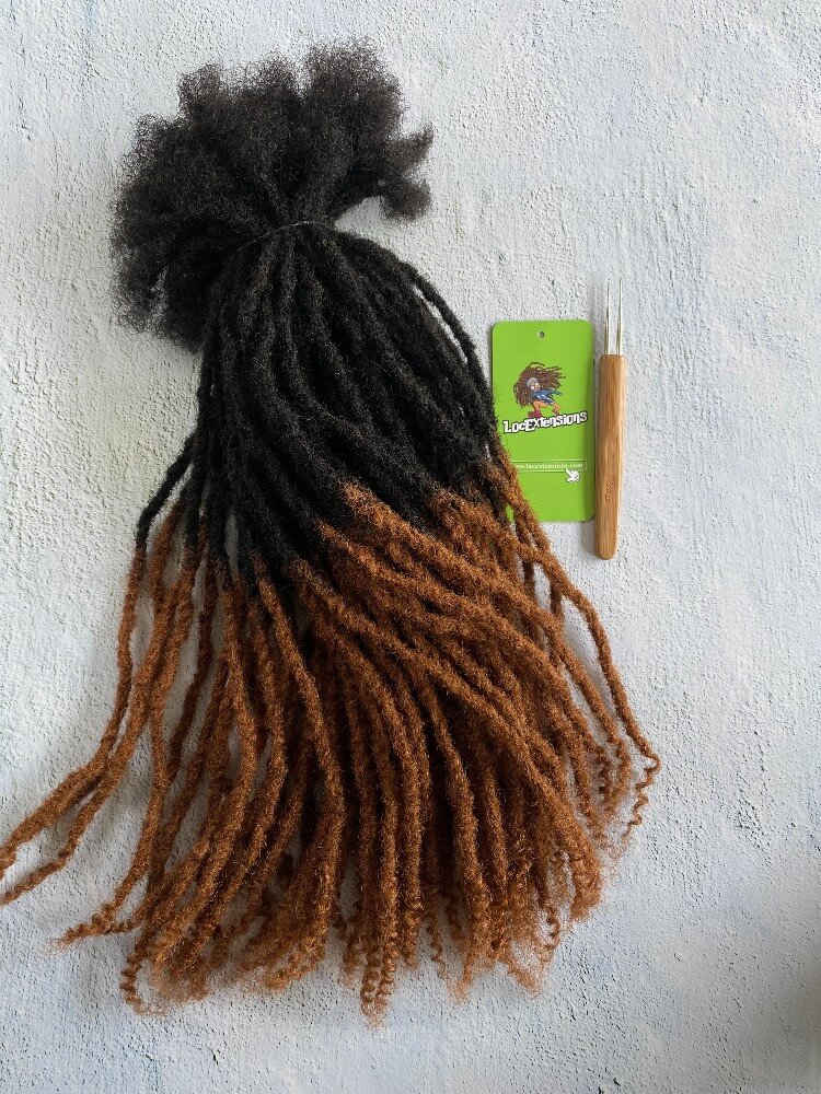Ombre curly Anwi textured human hair loc extensions with honey-colored tips