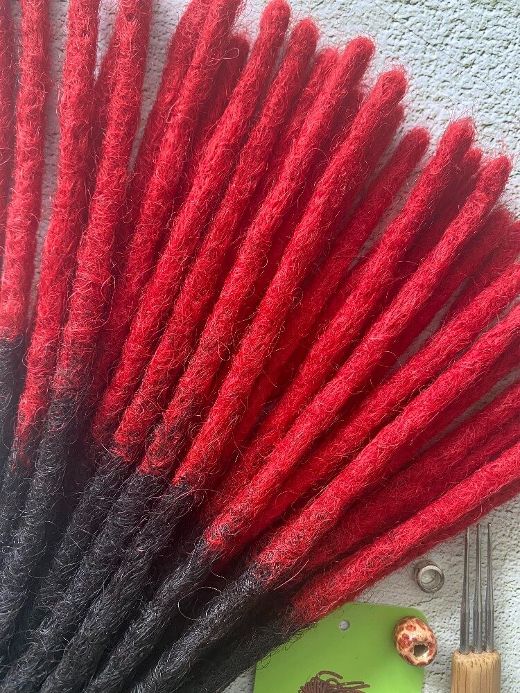 Ombre Dreadlock Extensions Human Hair with Red Tips Locs-0
