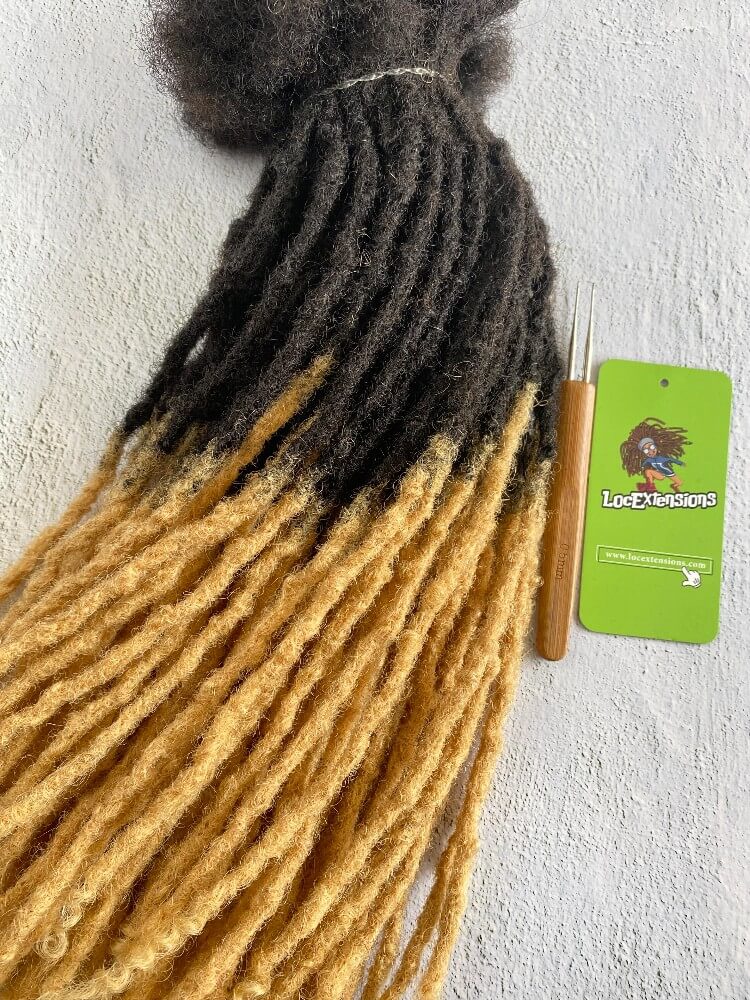 Ombre curly Anwi textured human hair loc extensions with T1B/27 honey blonde tips
