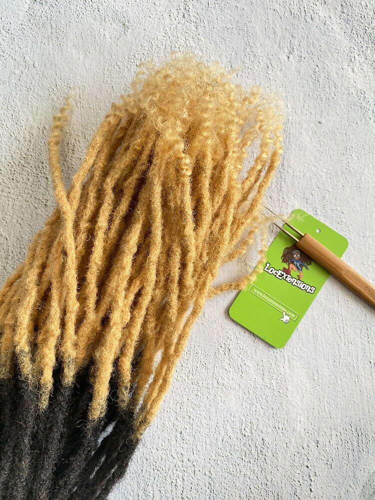 Ombre Curly Tips Anwi Textured Human Hair Loc Extensions- T1B/27 Honey Blonde Tips