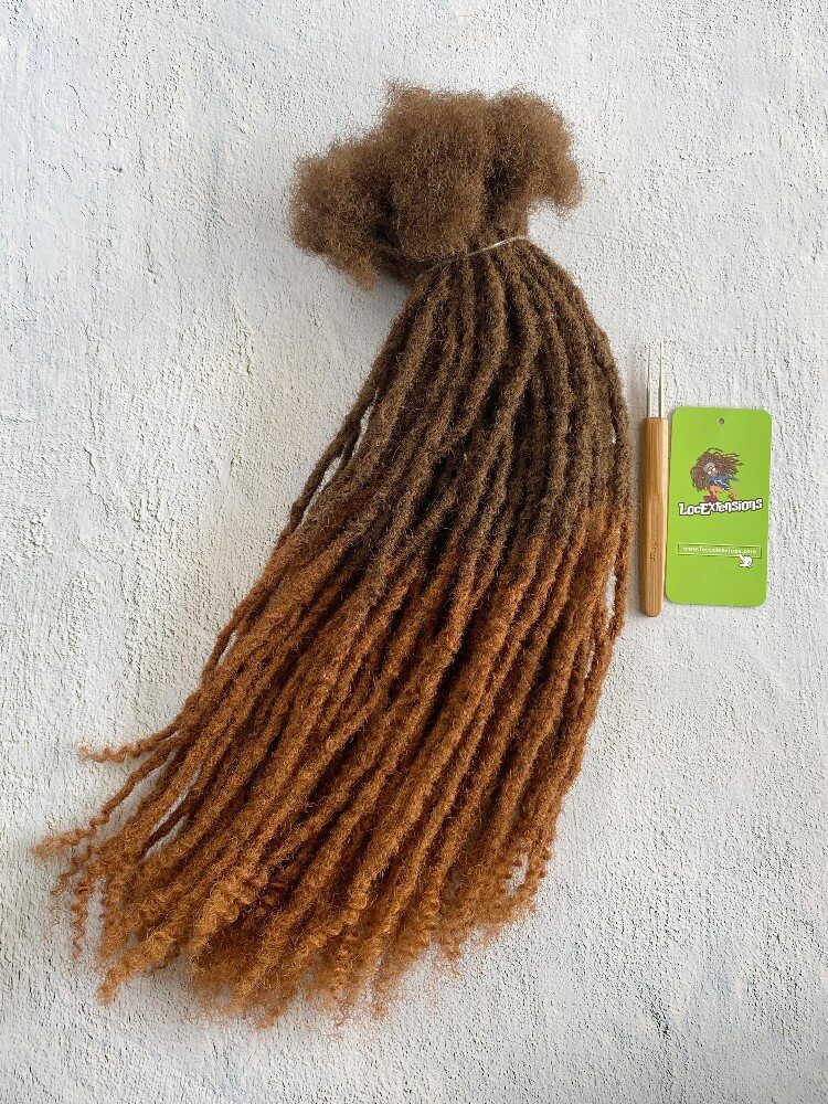 Ombre curly Anwi textured human hair loc extensions with T4/30 honey tips