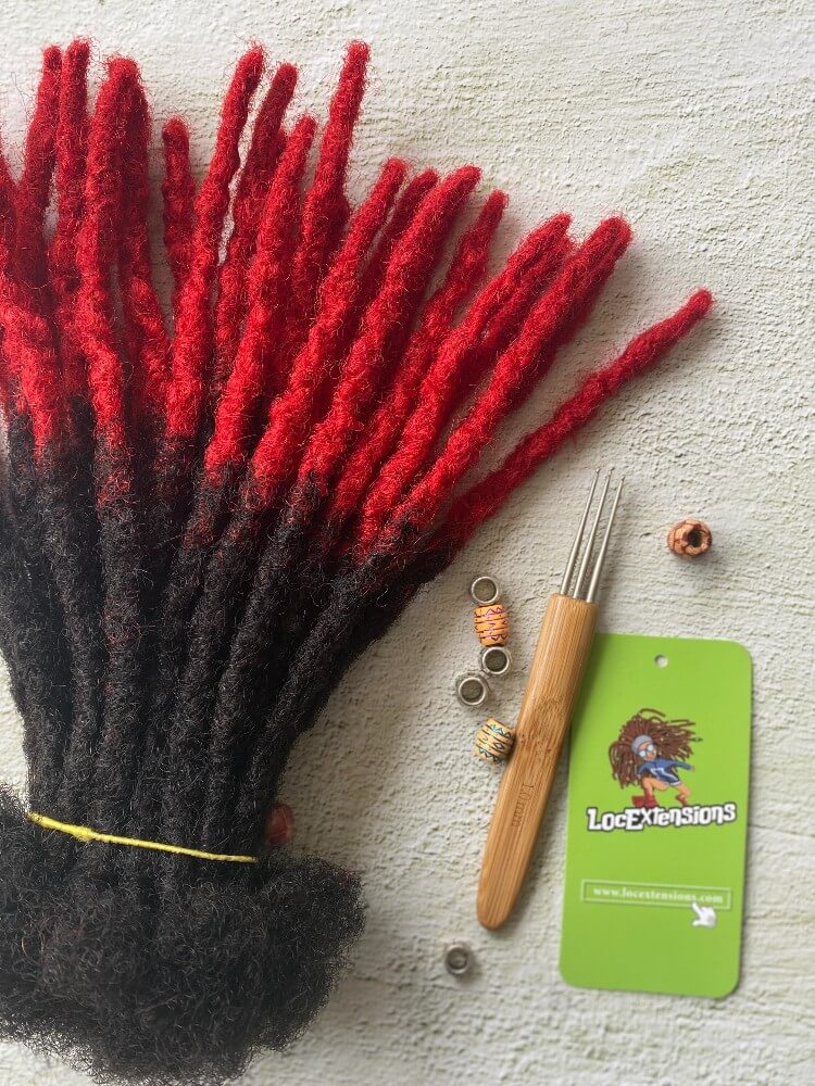 Anwi Textured Interlocked Human Hair Loc Extensions (red tips)