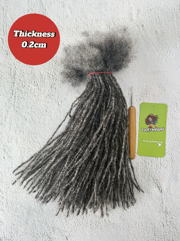 Salt and Pepper Human Hair Loc Extensions in size 0.2cm, sisterlocs Extensions