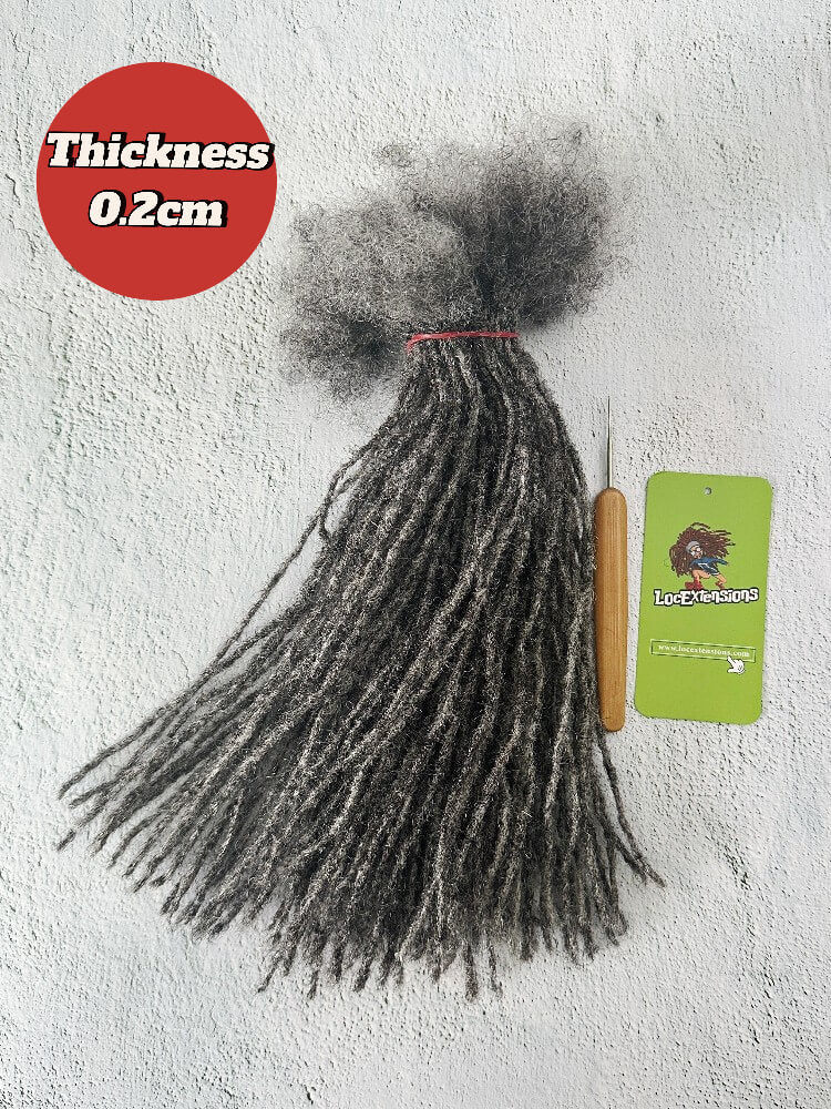 Salt and Pepper Human Hair Loc Extensions in size 0.2cm, sisterlocs Extensions