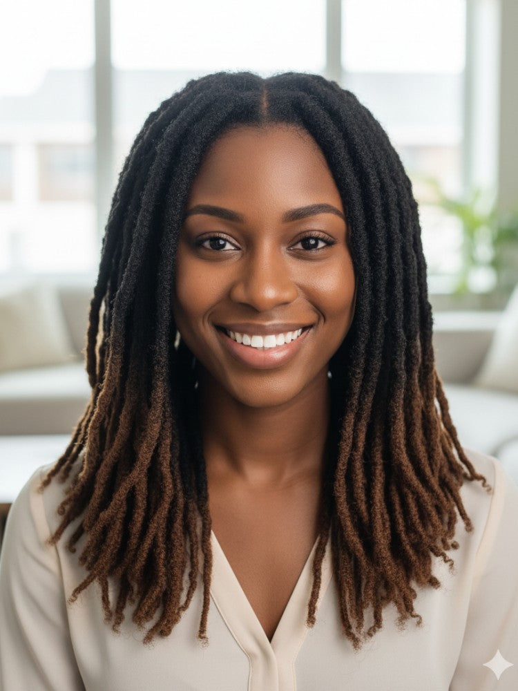 Coil Tips Anwi Textured Human Hair Loc Extensions-Ombre Color (T1B/4 medium brown tips)