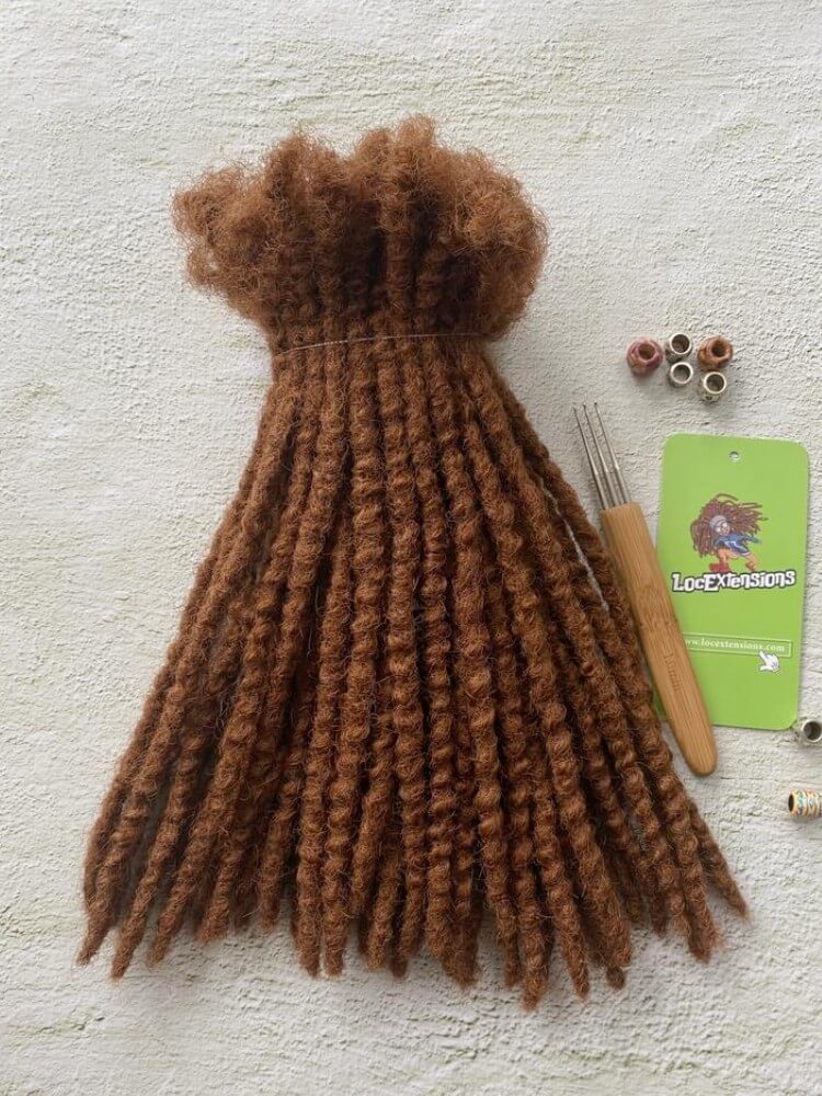 Textured Human Hair Loc Extensions- Caramel Brown Color (#30)