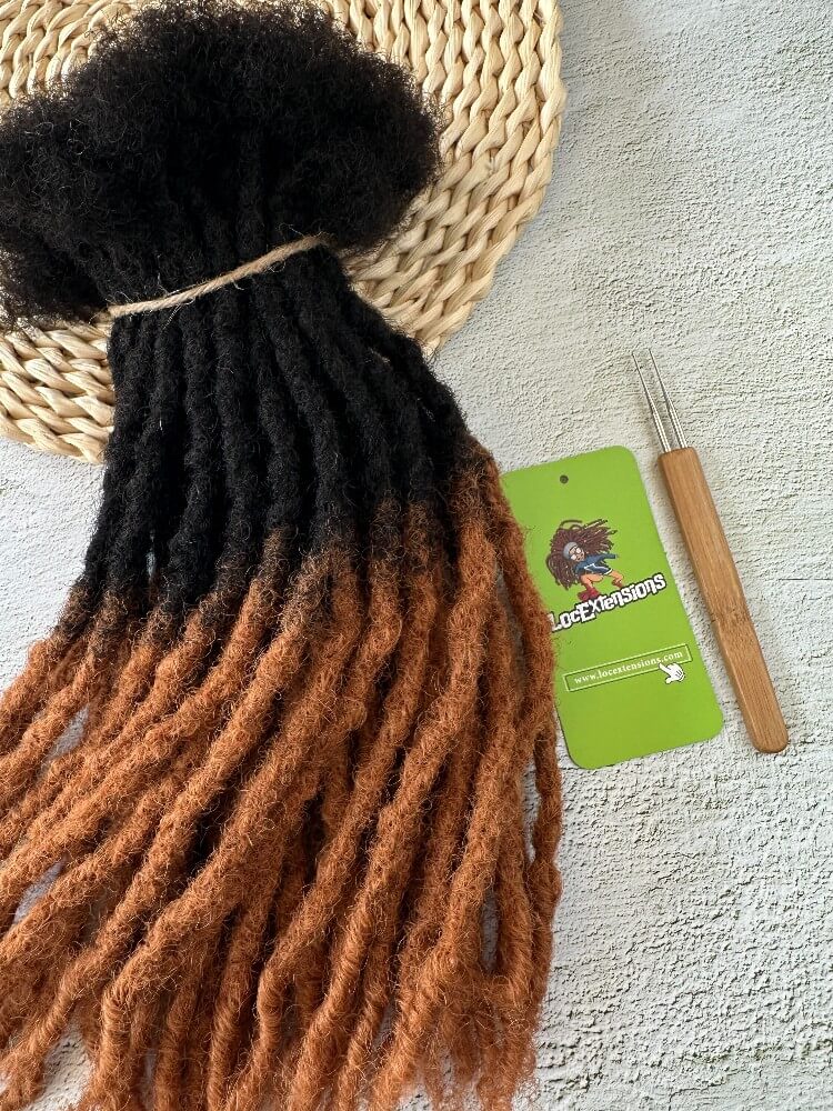 Black brown ombre tie on Loc extensions Ombre Medium Brown Tips Human Hair Dreadlock Extensions  main image 2