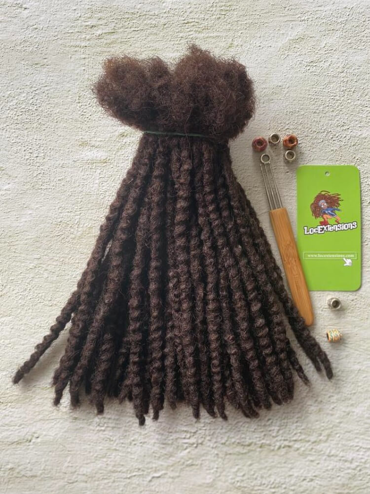 Textured Human Hair Loc Extensions- Dark Brown Color(#2)