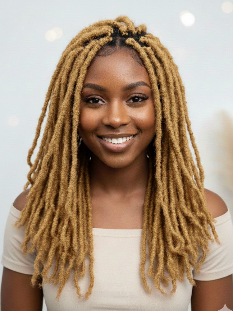 Coil Tips Anwi Textured Human Hair Loc Extensions-Color 27 Honey Blonde