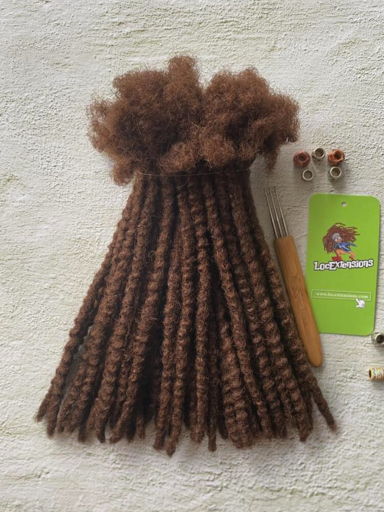 Textured Human Hair Loc Extensions- Medium Brown Color(#4)