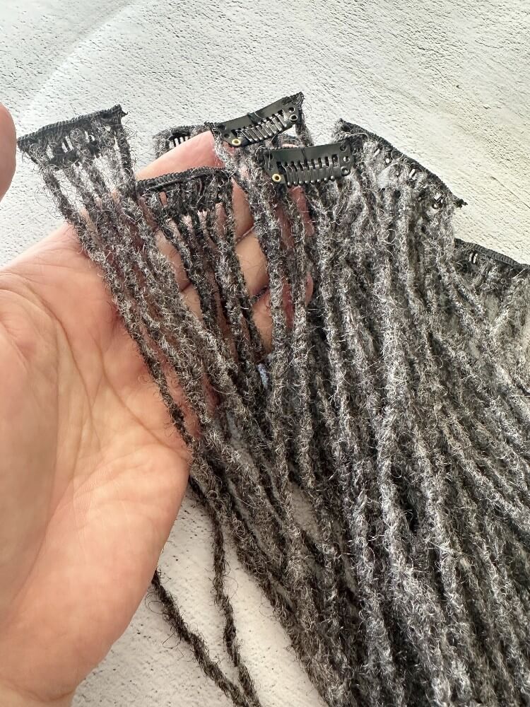 Salt & Pepper 0.2cm Sisterlocks Clip-In Extensions - 100% Human Hair (5 Locs/Clip)