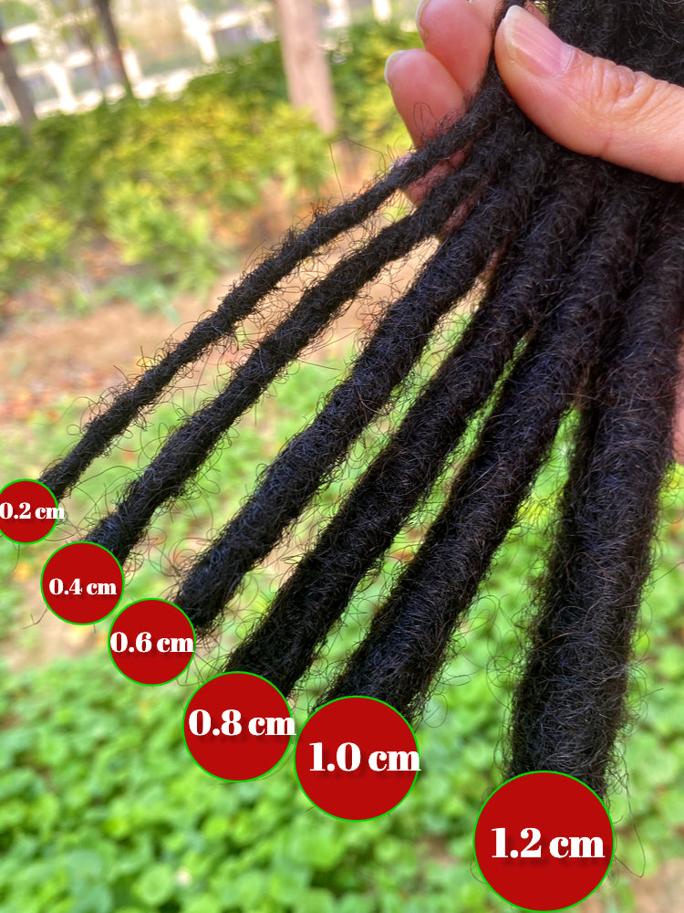 FAMILOCS Loose Curly Ends Human Hair Dreadlocks Extensions 0.4cm-0.8cm  Width 8-16 Inch 100% Human Hair Handmade Loc Extensions with Needle and  Comb