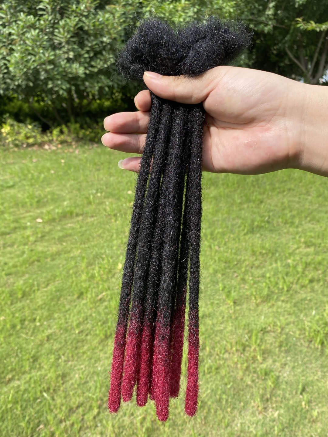 ombre dreadlock extensions with burgundy tips